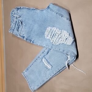 Blank NYC Size 27 "The Rivington" Light Wash Destroyed High Rise Denim Blue Jean